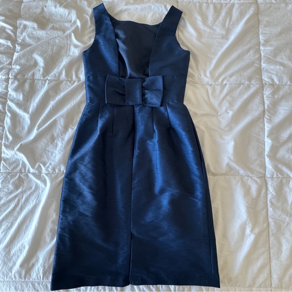 Alfred Sung Midnight Navy Bow Back Fit Flare Cocktail Dress Pockets Size 4 - Picture 8 of 11